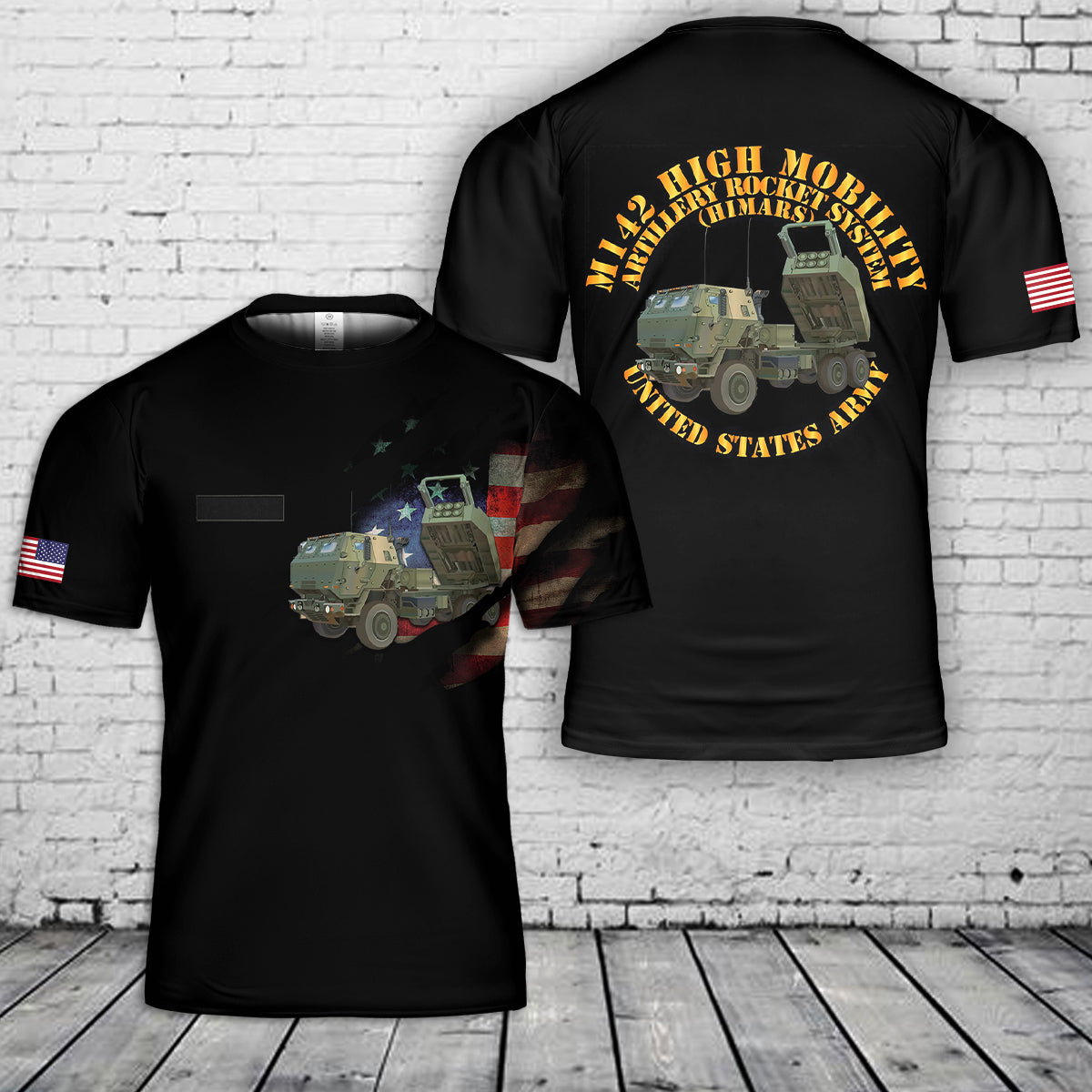 Custom Name US Army M142 High Mobility Artillery Rocket System T-Shirt 3D