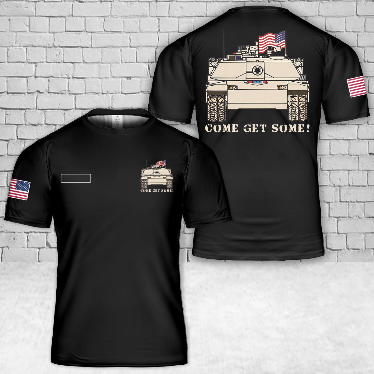 Custom Name US Army M1 Abrams Tank Patriotic Flag T-Shirt 3D