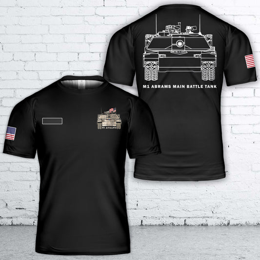 Custom Name US Army M1 Abrams Tank T-Shirt 3D