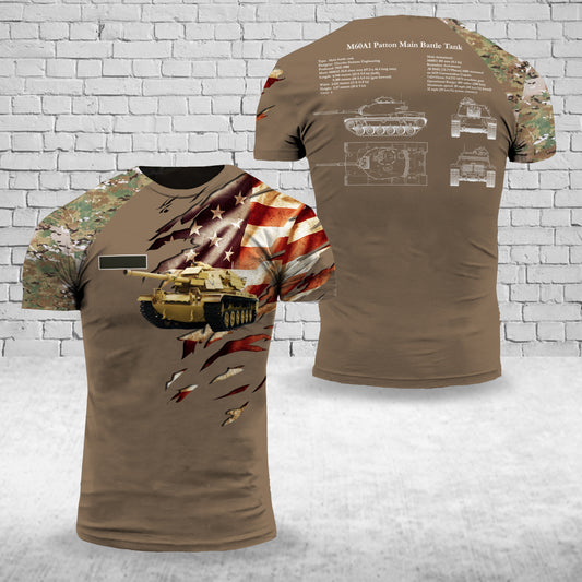 Custom Name US Army M60A1 Patton Main Battle Tank T-Shirt 3D
