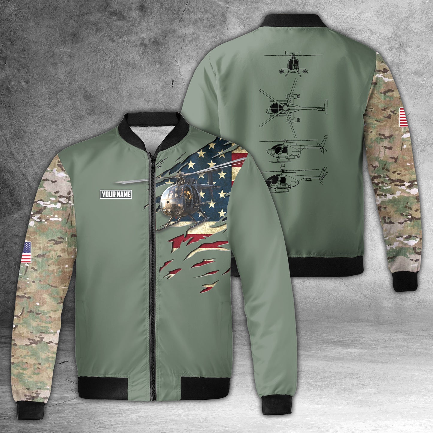 Custom Name US Army MD Helicopters MH-6 Little Bird Bomber Jacket