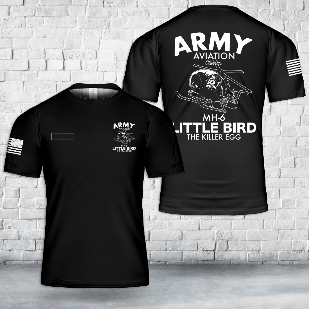 Custom Name US Army MD Helicopters MH-6 Little Bird T-Shirt 3D