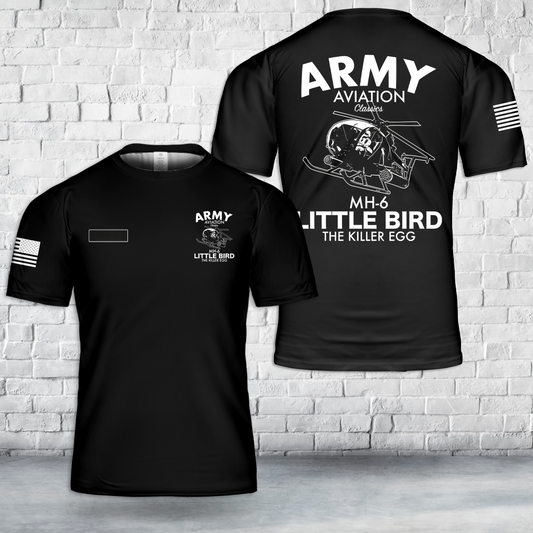 Custom Name US Army MD Helicopters MH-6 Little Bird T-Shirt 3D