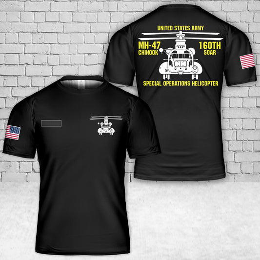 Custom Name US Army MH47 Chinook Helicopter Special Operation Helicopter T-Shirt 3D