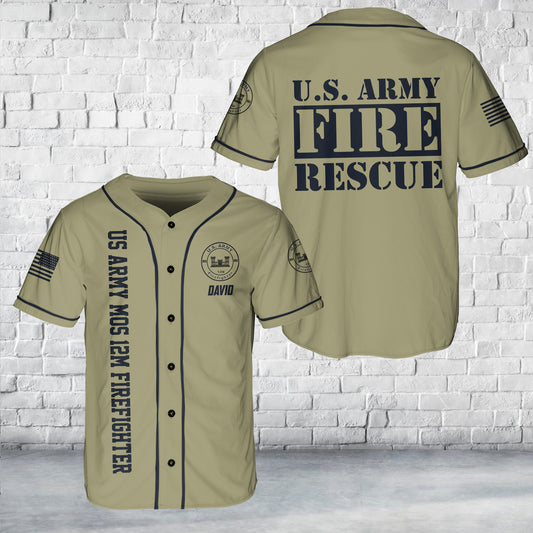 Custom Name US Army MOS 12M Firefighter Baseball Jersey
