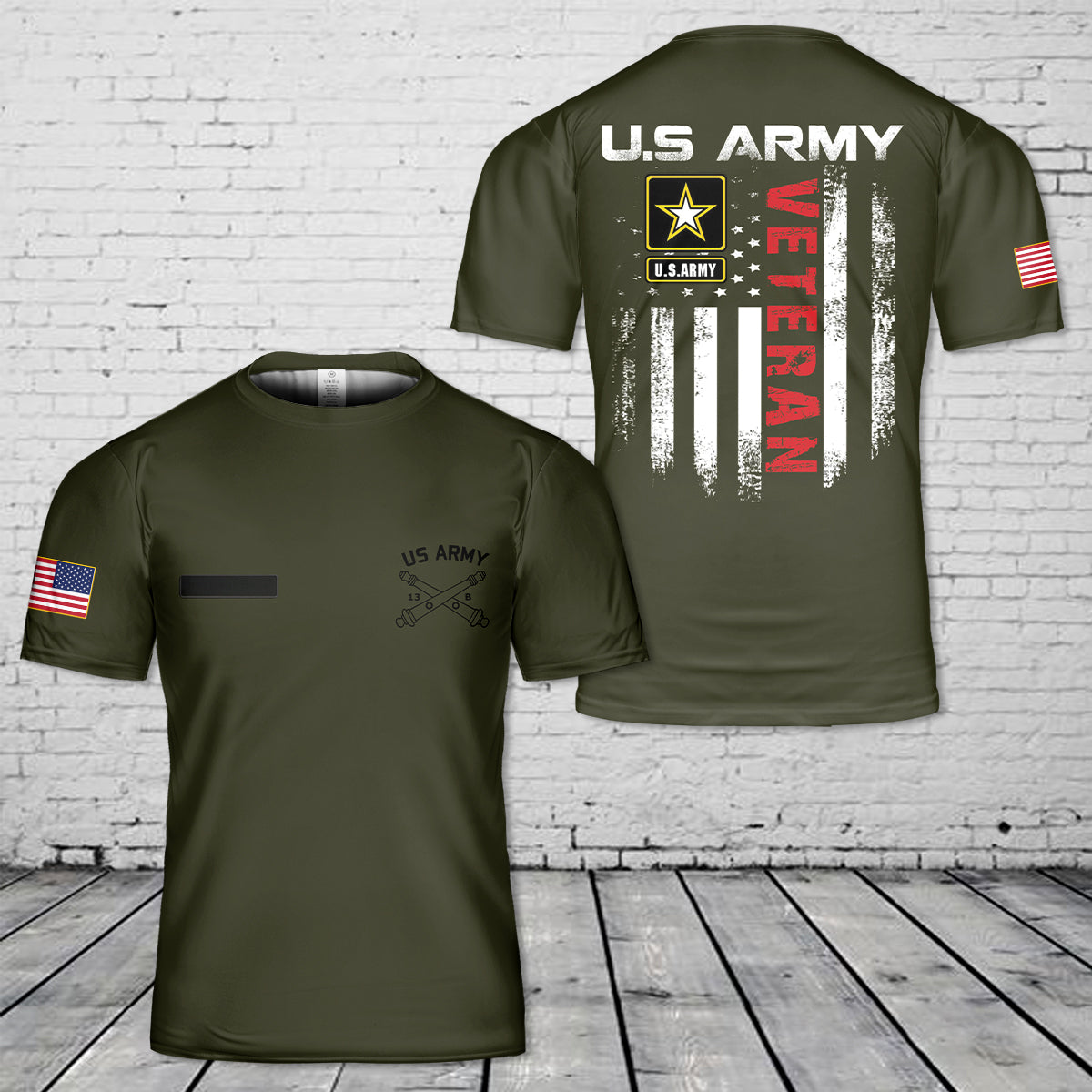 Custom Name US Army MOS 13B Cannon Crewmember VETERAN T-Shirt 3D