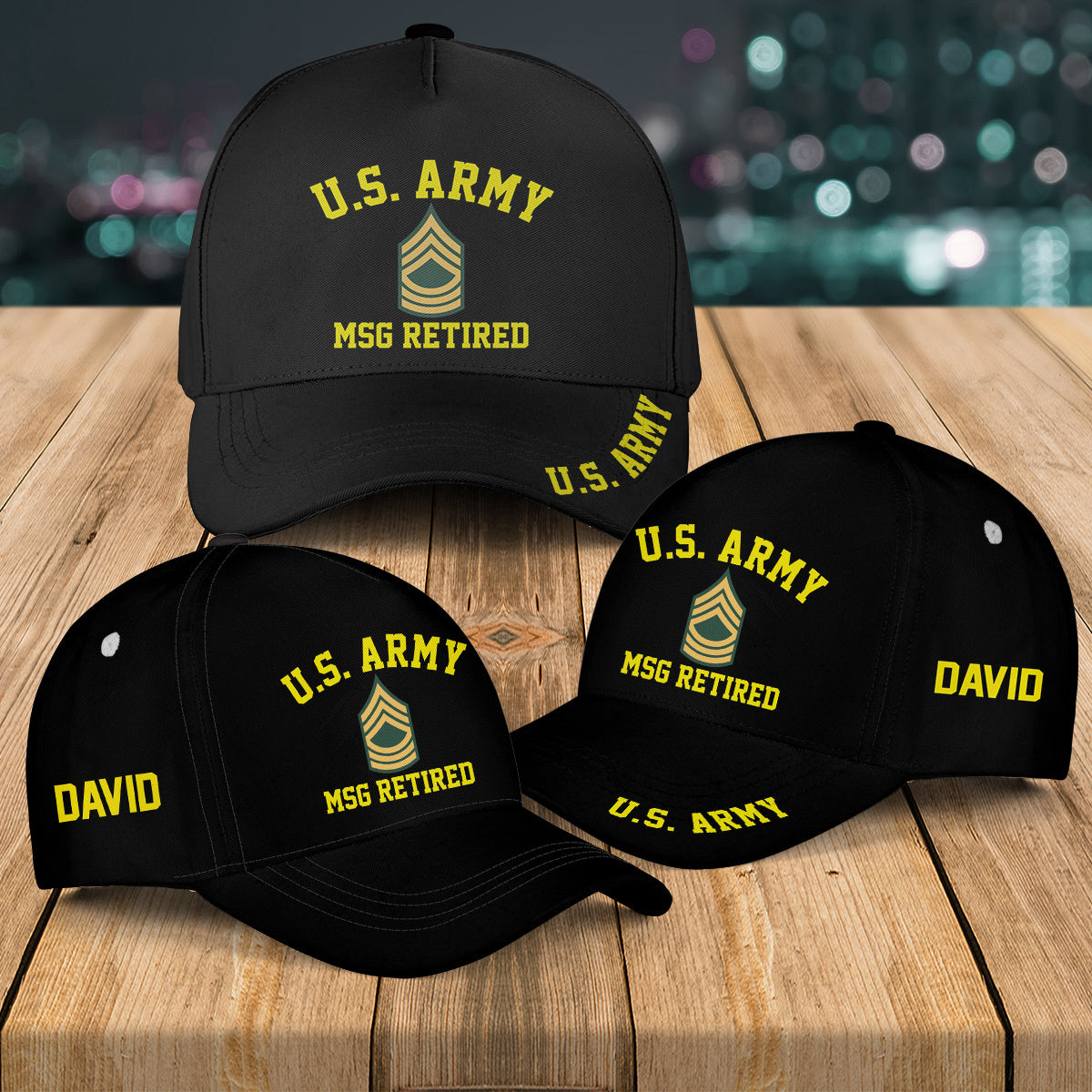 Custom Name US Army MSG Master Sergeant Veteran E-8 Baseball Cap