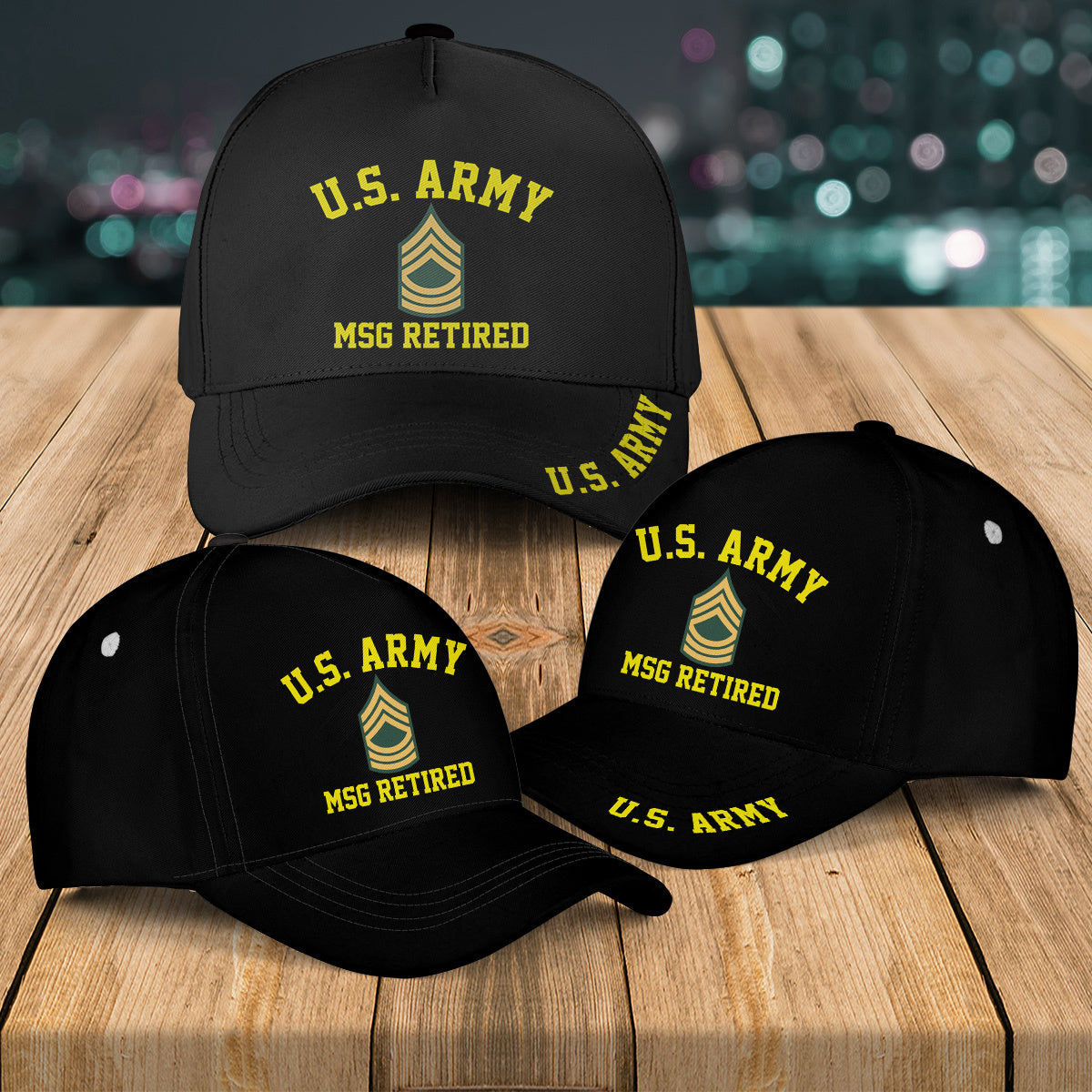 Custom Name US Army MSG Master Sergeant Veteran E-8 Baseball Cap