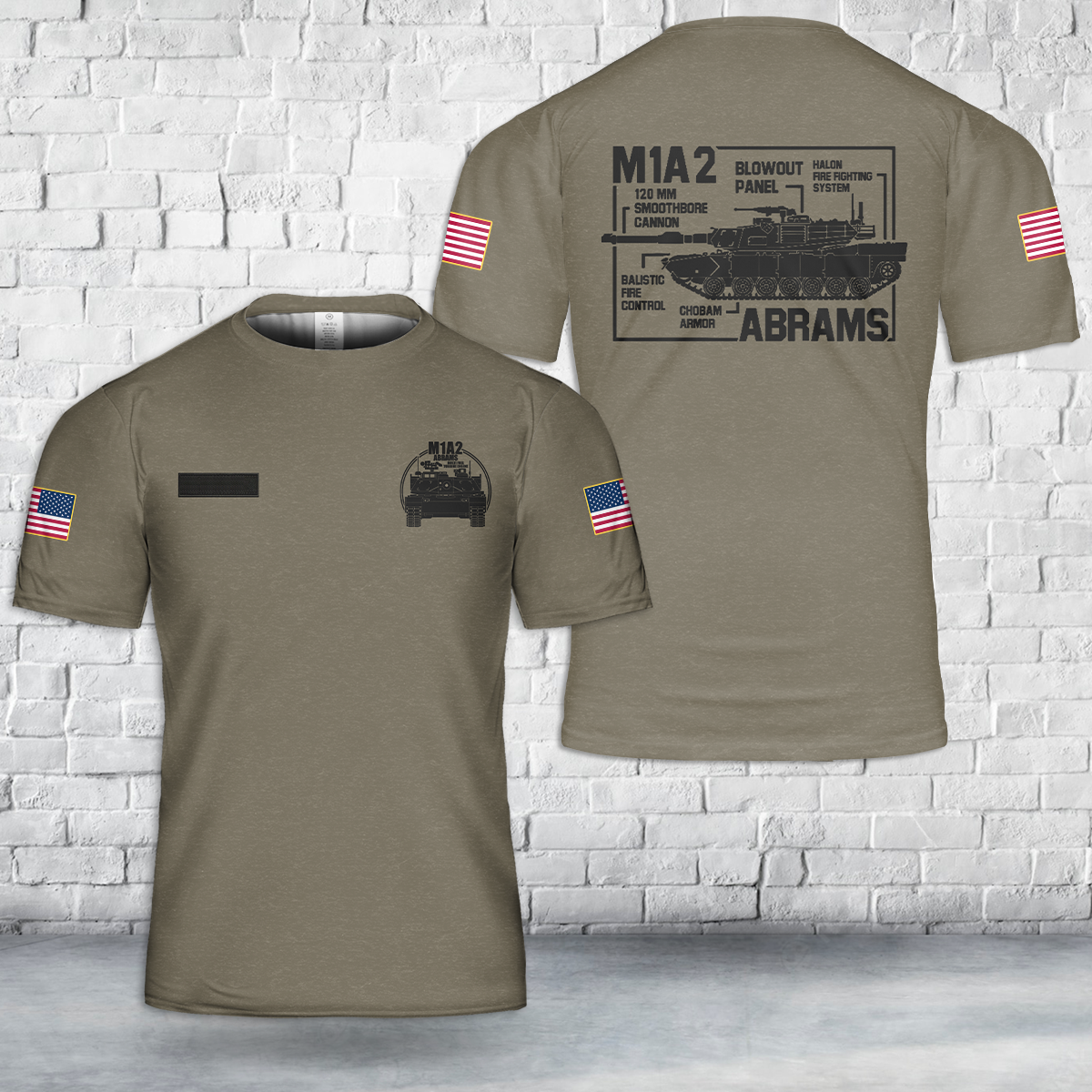 Custom Name US Army Main Battle Tank M1A2 Abrams T-Shirt 3D