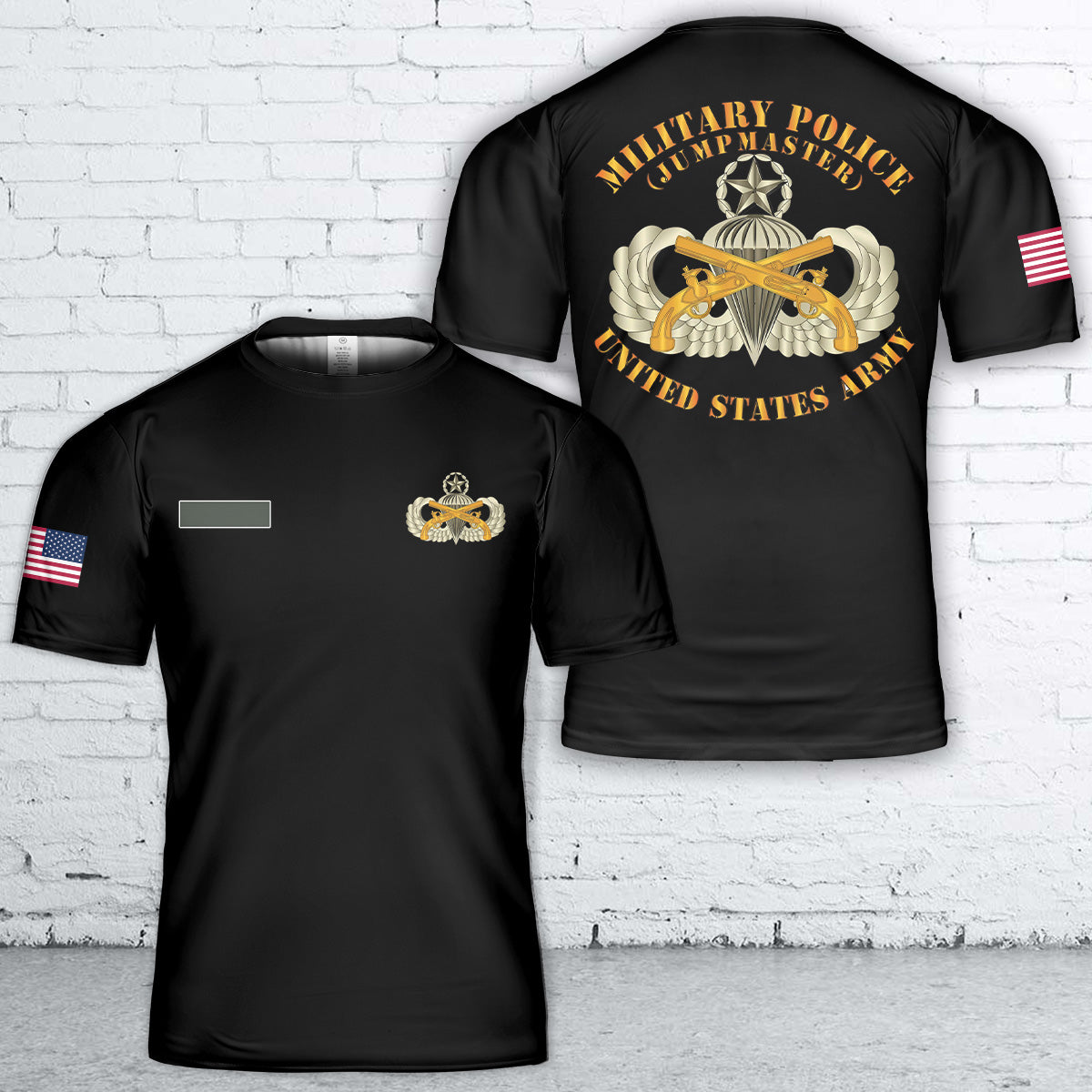 Custom Name US Army Military Police Branch w Jumpmaster Airborne Badge T-Shirt 3D