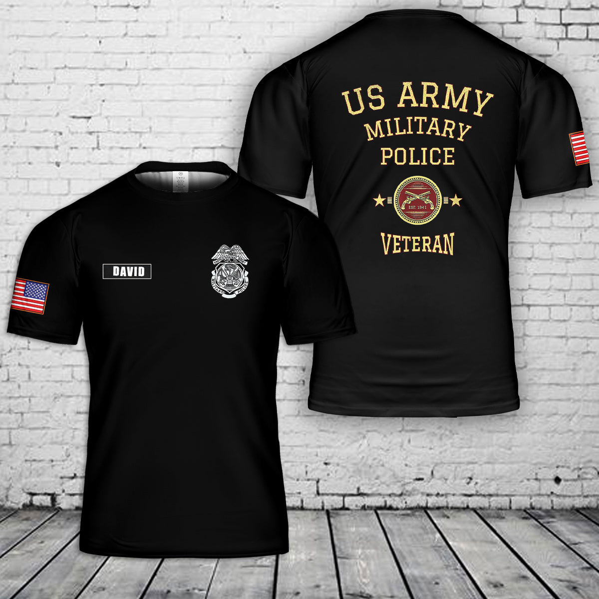 Custom Name US Army Military Police Veteran 3D T-Shirt