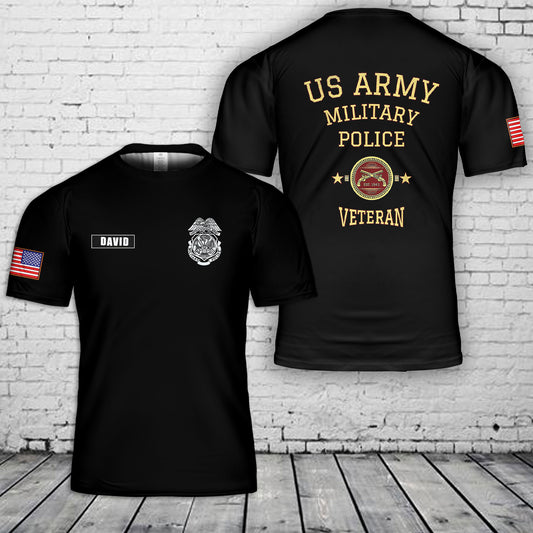 Custom Name US Army Military Police Veteran 3D T-Shirt