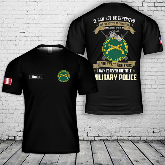 Custom Name US Army Military Police Veteran 3D T-Shirt
