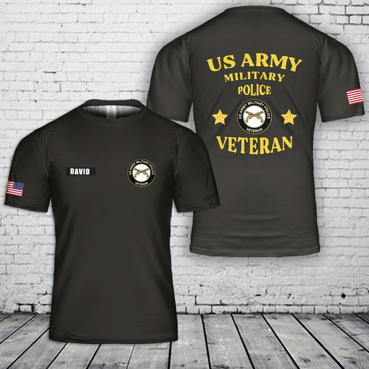 Custom Name US Army Military Police Veteran 3D T-Shirt