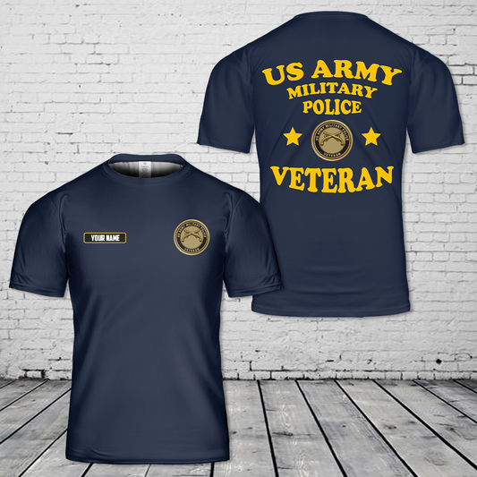 Custom Name US Army Military Police Veteran T-Shirt 3D
