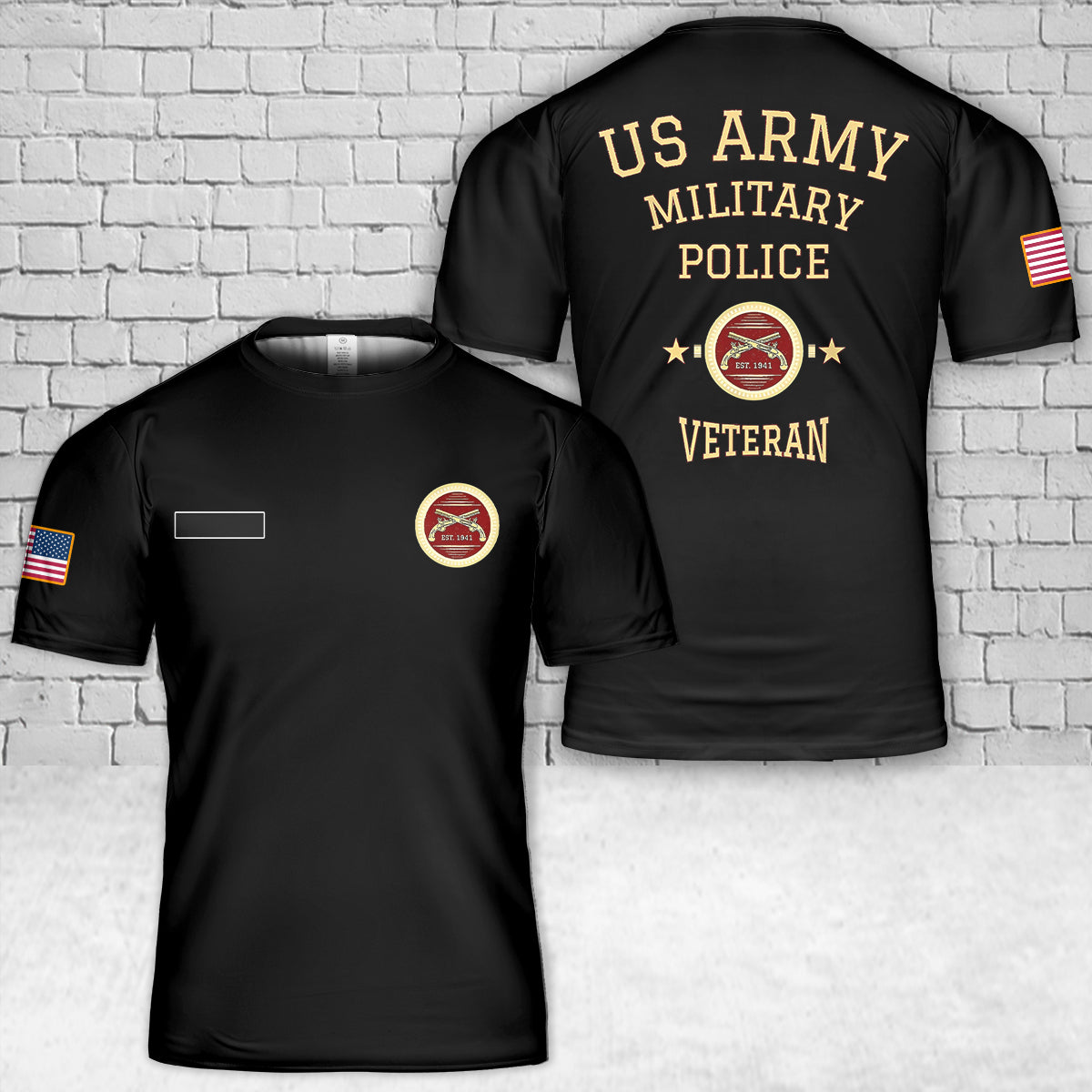 Custom Name US Army Military Police Veteran T-Shirt 3D