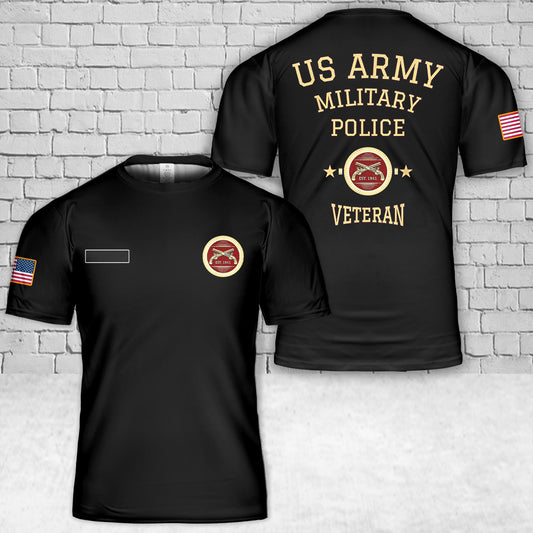 Custom Name US Army Military Police Veteran T-Shirt 3D