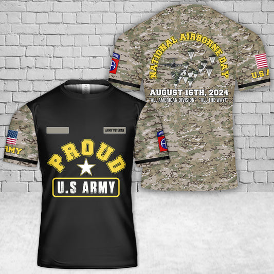 Custom Name US Army National Airborne Day Paratroopers With The 82nd Airborne Division Parachute T-Shirt 3D
