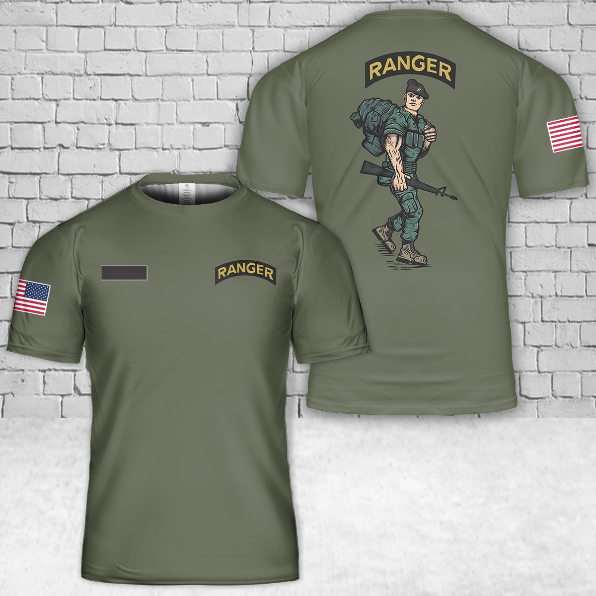 Custom Name US Army OG Ranger T-Shirt 3D