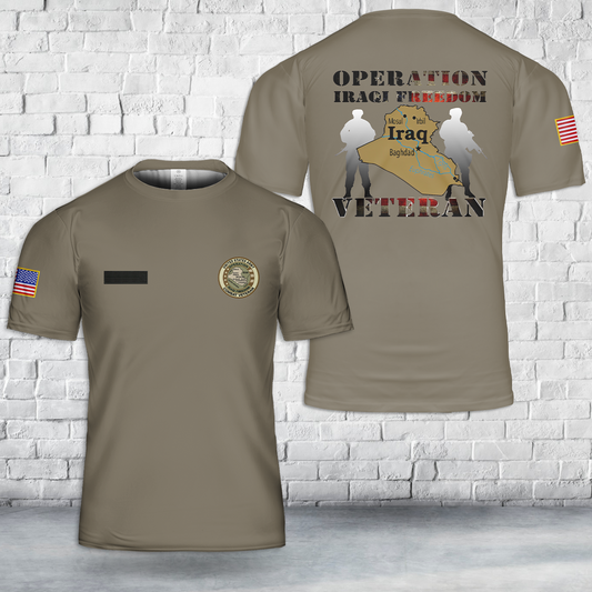 Custom Name US Army Operation Iraqi Freedom Combat Veteran T-Shirt 3D