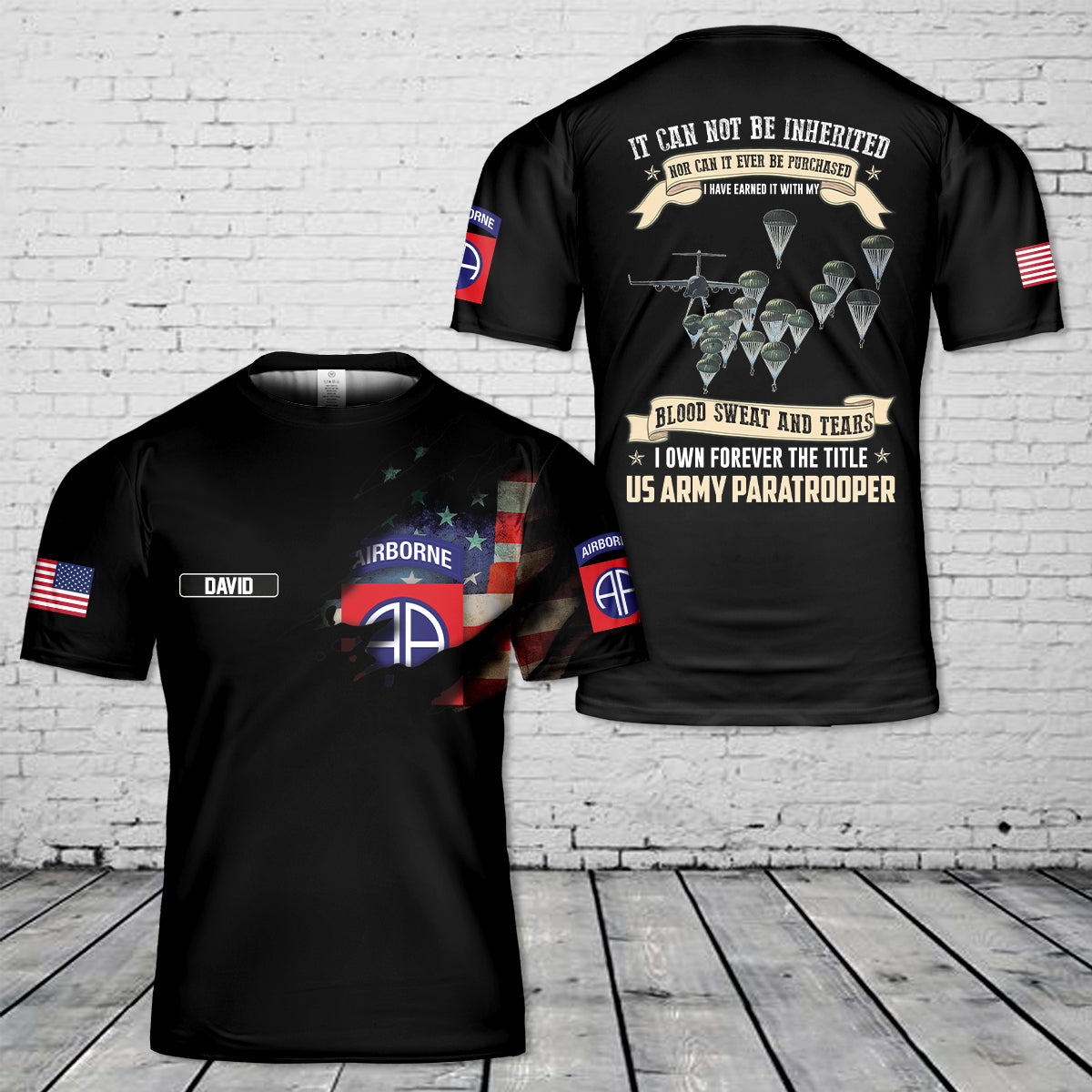 Custom Name US Army Paratrooper 3D T-Shirt