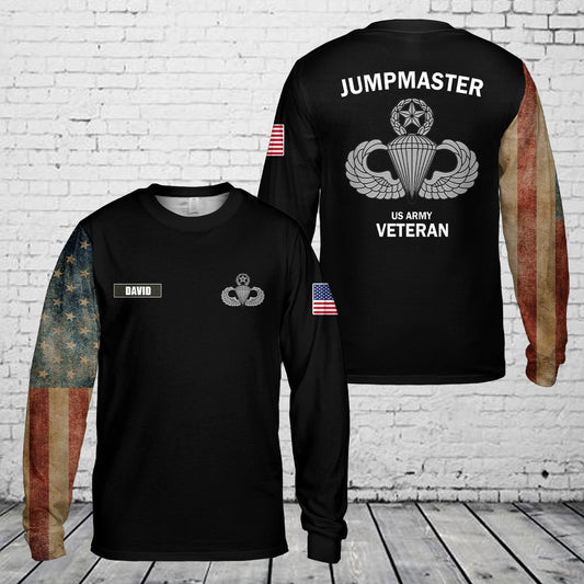 Custom Name US Army Paratrooper Veteran Jump Master AOP Long Sleeve Shirt