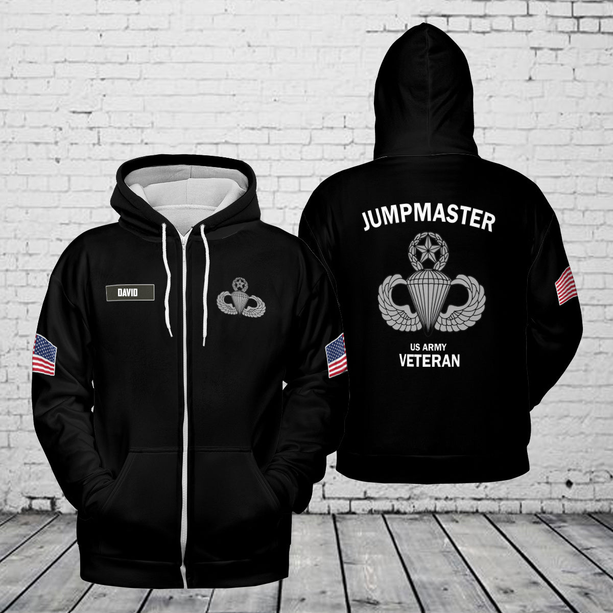 Custom Name US Army Paratrooper Veteran Jump Master AOP Zip Hoodie