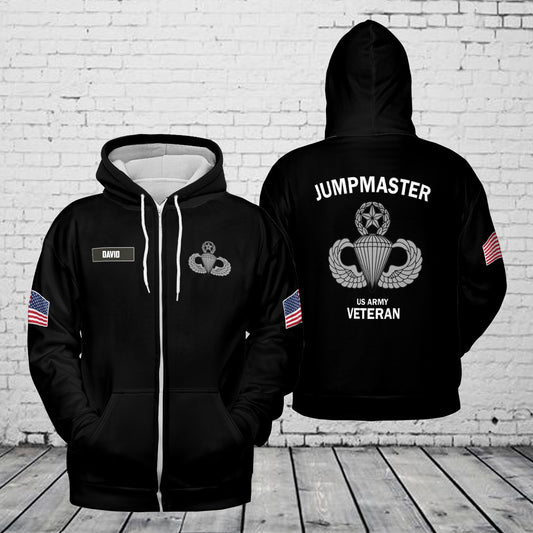 Custom Name US Army Paratrooper Veteran Jump Master AOP Zip Hoodie