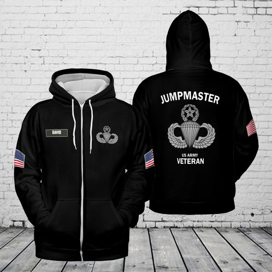 Custom Name US Army Paratrooper Veteran Jump Master AOP Zip Hoodie