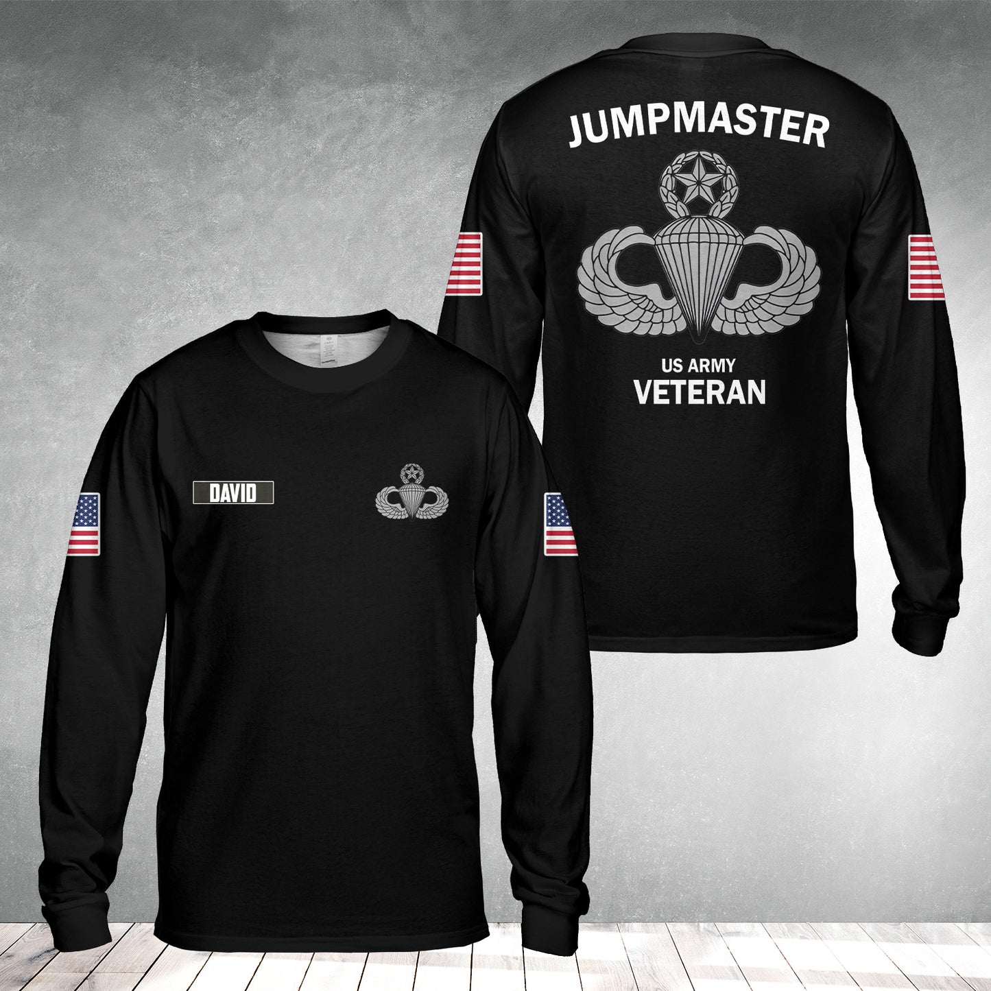 Custom Name US Army Paratrooper Veteran Jump Master AOP Long Sleeve Shirt