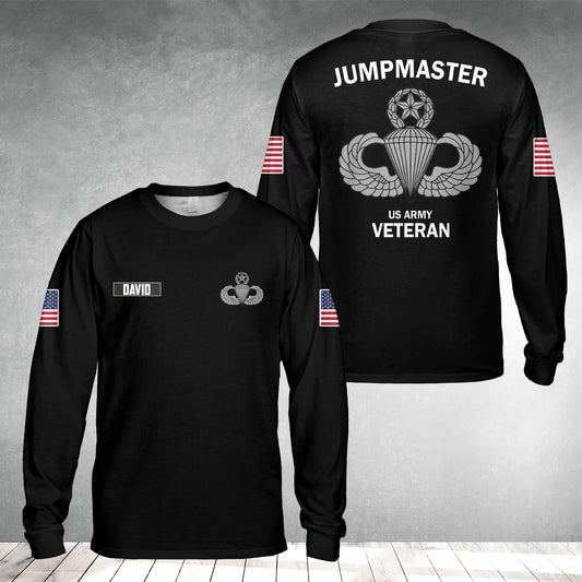 Custom Name US Army Paratrooper Veteran Jump Master AOP Long Sleeve Shirt