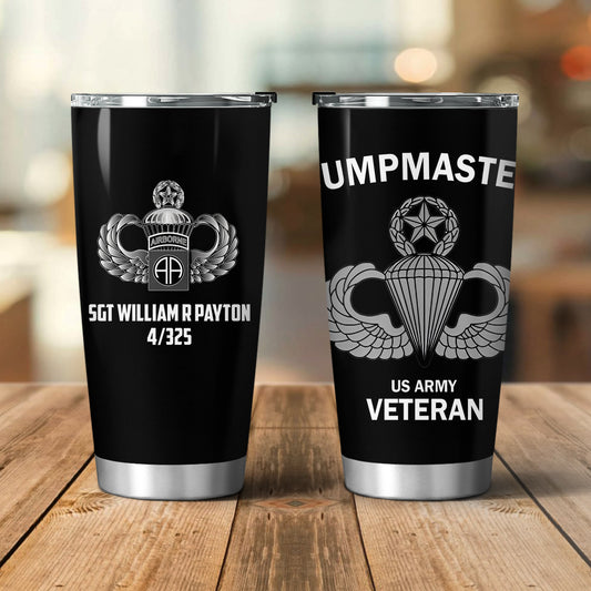 Custom Name US Army Paratrooper Veteran Jump Master Tumbler 20oz