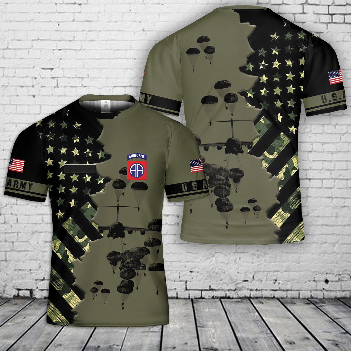 Custom Name US Army Paratroopers With The 82nd Airborne Division Parachute 3D T-Shirt