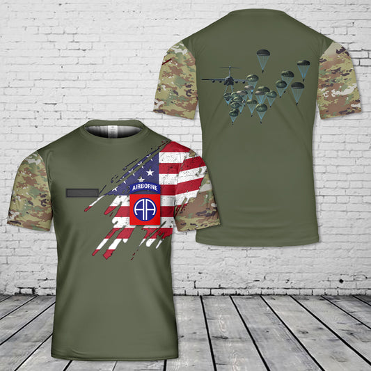 Custom Name US Army Paratroopers With The 82nd Airborne Division Parachute T-Shirt 3D