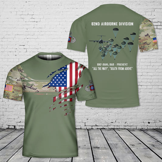 Custom Name US Army Paratroopers With The 82nd Airborne Division Parachute T-Shirt 3D