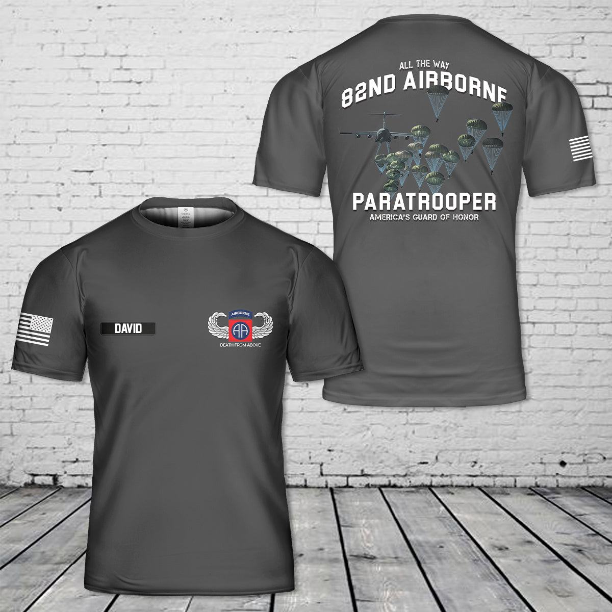 Custom Name US Army Paratroopers With The 82nd Airborne Division Parachute T-Shirt 3D