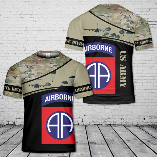 Custom Name US Army Paratroopers With The 82nd Airborne Division Parachute T-Shirt 3D