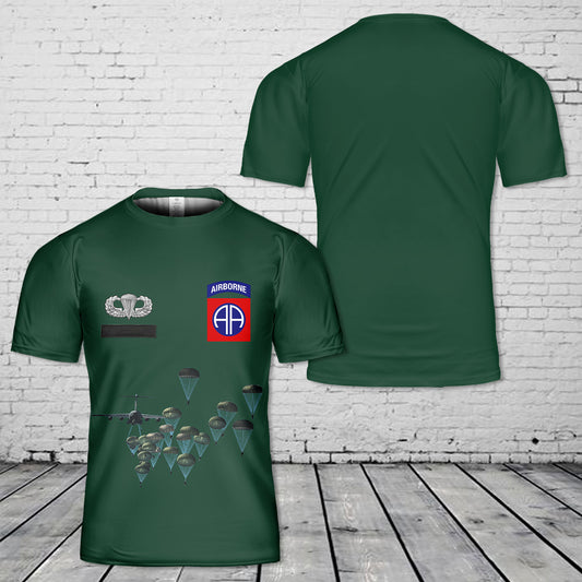 Custom Name US Army Paratroopers With The 82nd Airborne Division Parachute Veteran T-Shirt 3D