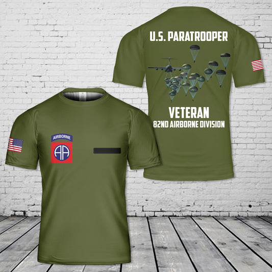 Custom Name US Army Paratroopers With The 82nd Airborne Division Parachute Veteran T-Shirt 3D