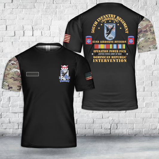 Custom Name US Army Power Pack - 505th Parachute Airborne Infantry Regiment - 82nd Airborne Division w Svc Ribbons T-Shirt 3D