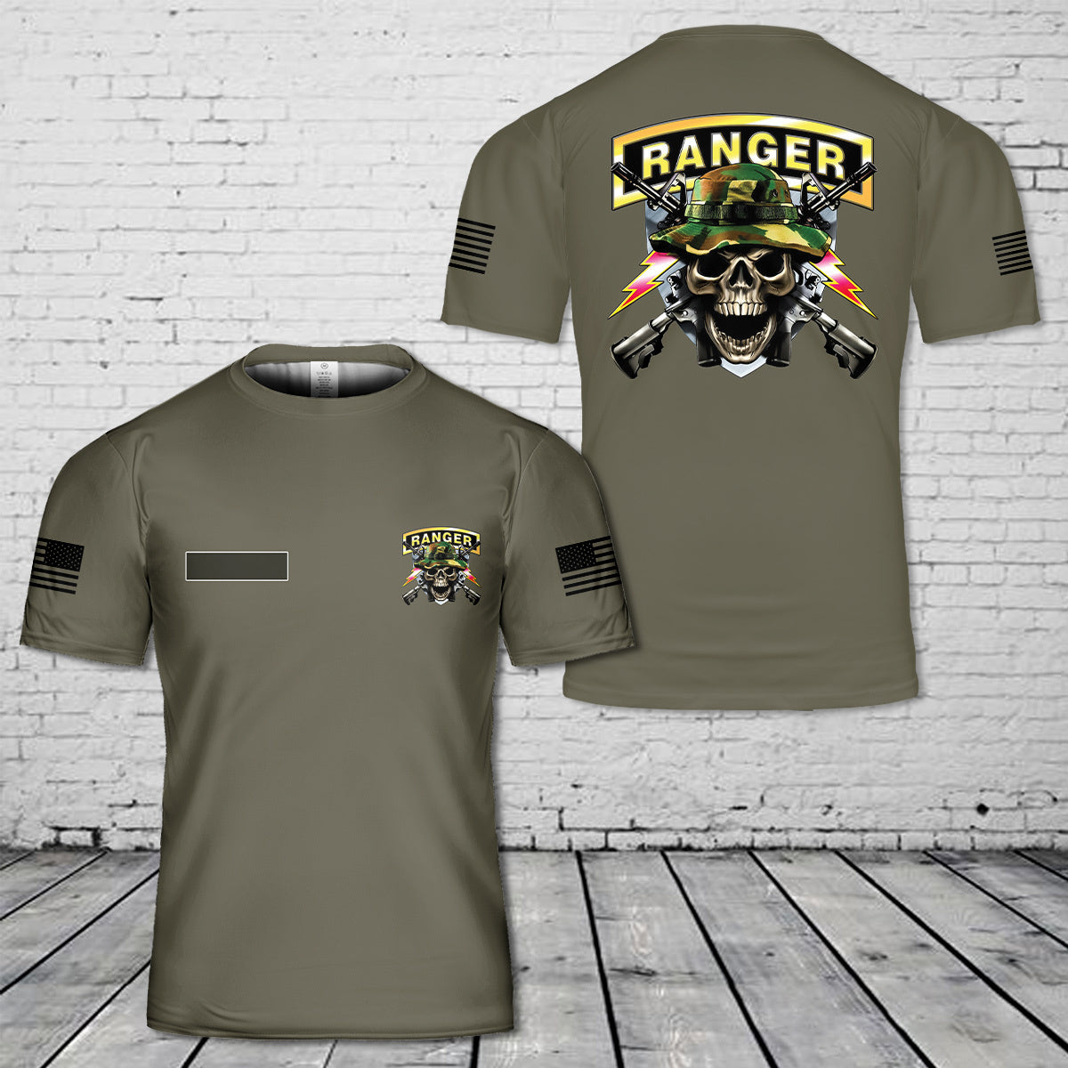 Custom Name US Army Ranger Skull T-Shirt 3D – Merch Gears