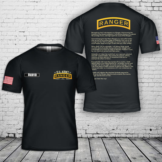 Custom Name US Army Ranger Tab - Airborne Ranger Veteran 3D T-Shirt