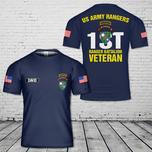Custom Name US Army Rangers 1st Ranger Battalion Veteran T-Shirt 3D