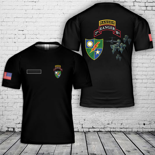Custom Name US Army Rangers 2nd Battalion, 75th Ranger Regiment T-Shirt 3D