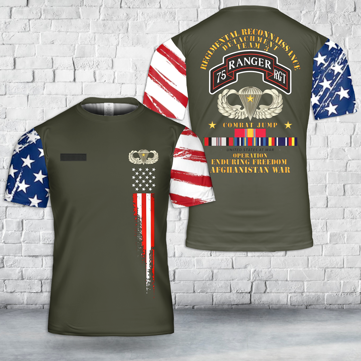 Custom Name US Army SOF - Combat Jump - Tm3 - RRD - 75th Rgr Rgt - OEF - Afghanistan T-Shirt 3D