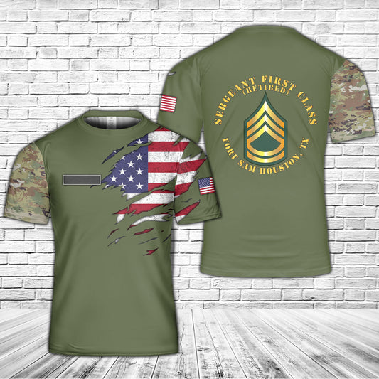 Custom Name US Army Sergeant First Class (SFC) Retired Fort Sam Houston, TX T-Shirt 3D