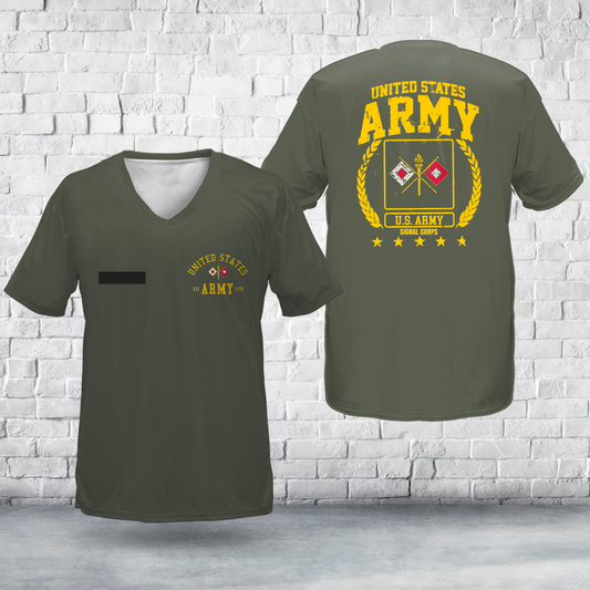 Custom Name US Army Signal Corps Branch Badge V-Neck T-Shirt 3D