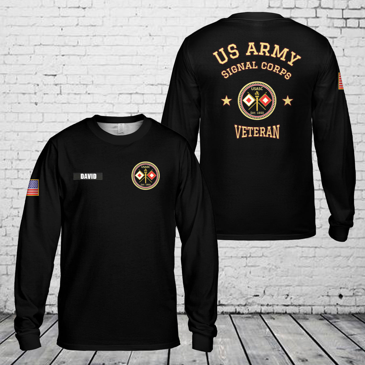 Custom Name US Army Signal Corps Veteran Long Sleeve Shirt