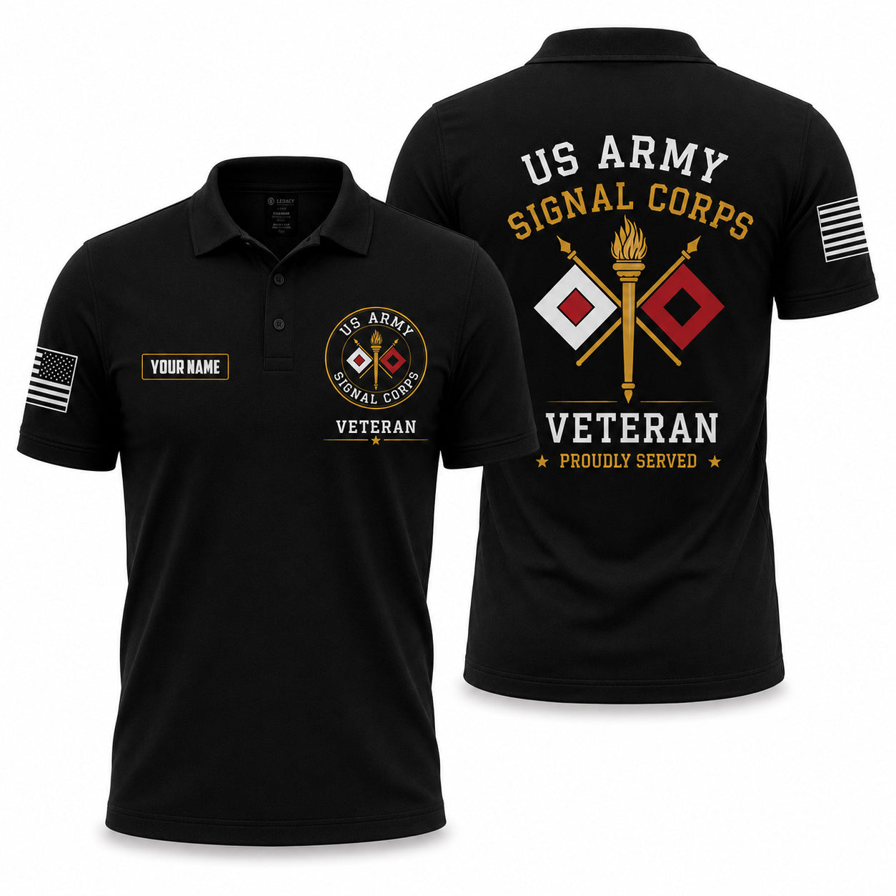 Custom Name US Army Signal Corps Veteran Polo Shirt
