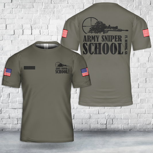 Custom Name US Army Sniper School, Ft Benning GA T-Shirt 3D